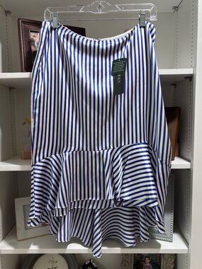 NWT Ralph Lauren Striped Blue and White Silk  Skirt 12